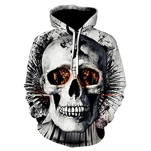 CARNOBA Herren 3D Hoodie Sweatshirt Gothic Totenkopf Grafik Langarm Pullover Pullover Tops Lose Lässige Sportbekleidung mit Kordelzug von CARNOBA