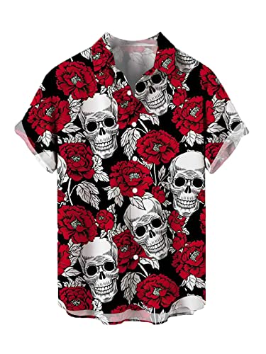 CARNOBA Herrenhemd mit 3D-Druck Retro Rose Totenkopf Kurzarm Revershemden Sommer Regular Button Strandhemd Lässige Hawaii-Oberteile CARNOBA Herrenhemd mit 3D-Druck Retro Rose Totenkopf Kurzarm Revershemden Sommer Regular Button Strandhemd Lässige Hawaii-Oberteile von CARNOBA