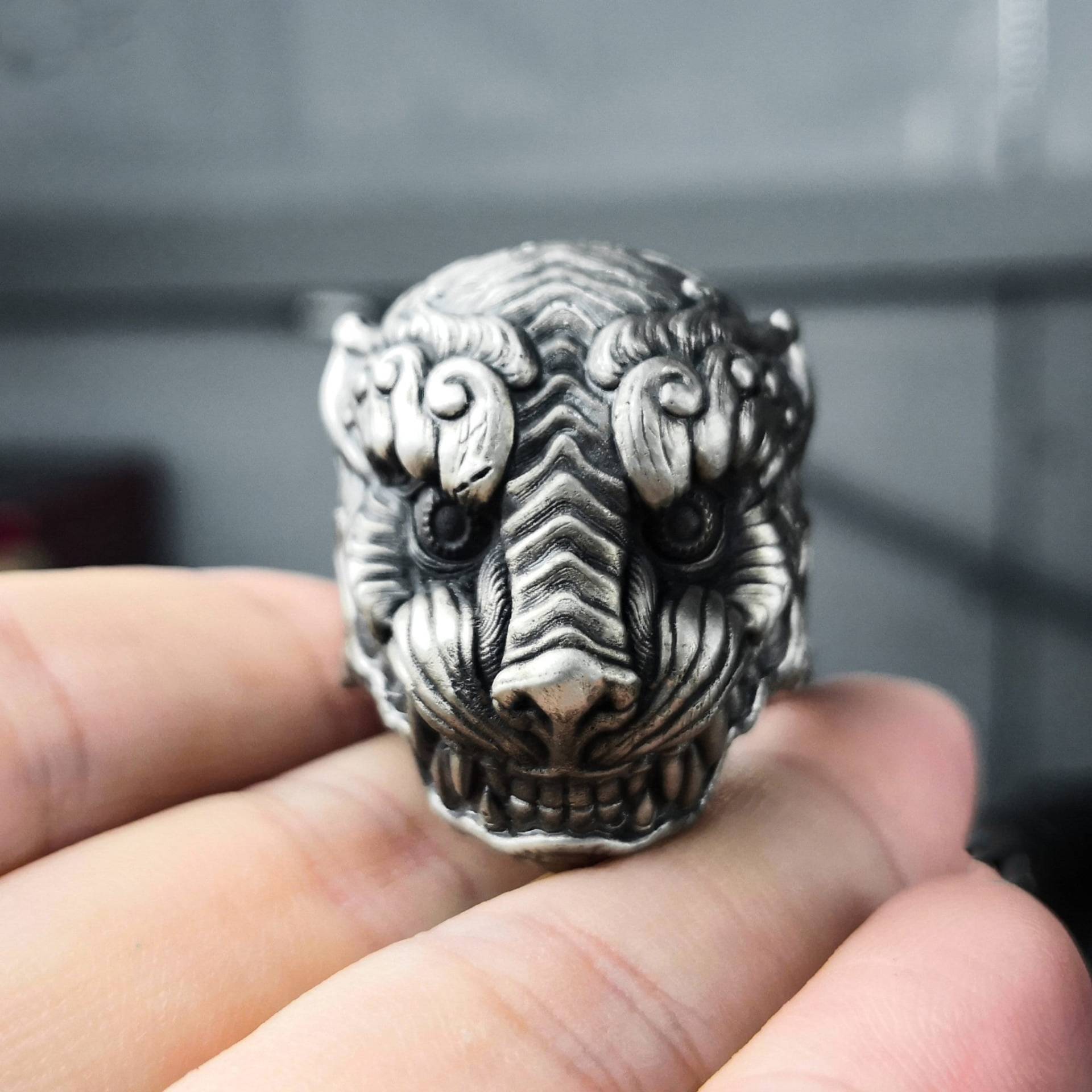 925 Sterling Silber Tiger Ring, Wildkatze Tier Niedlich Herren Ring - Handgefertigt von CARO2CARA