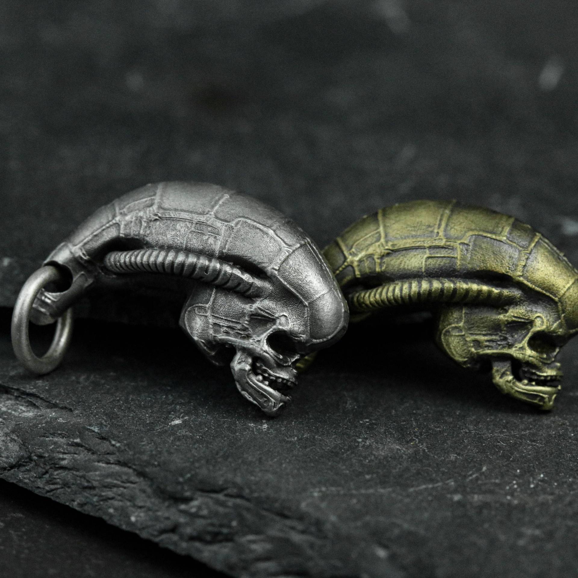 Aliens Schädel 925 Sterling Silber Anhänger Halskette, Alien Schädel, Herren Halskette - Craftsman Made von CARO2CARA