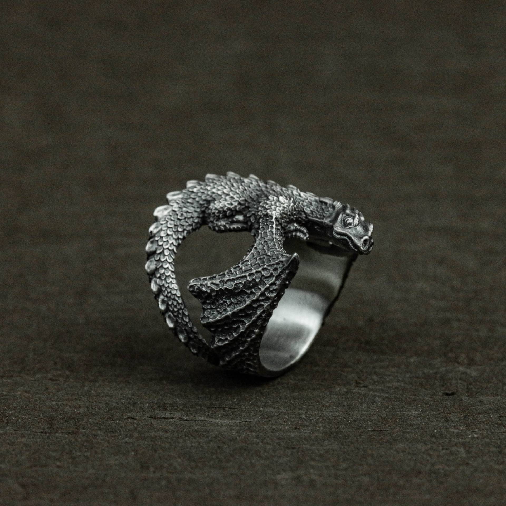 Drachenkopf Sterling Silber Ring | Drachenring Silberner Drachen Schmuck Herren Drache Schmuck von CARO2CARA