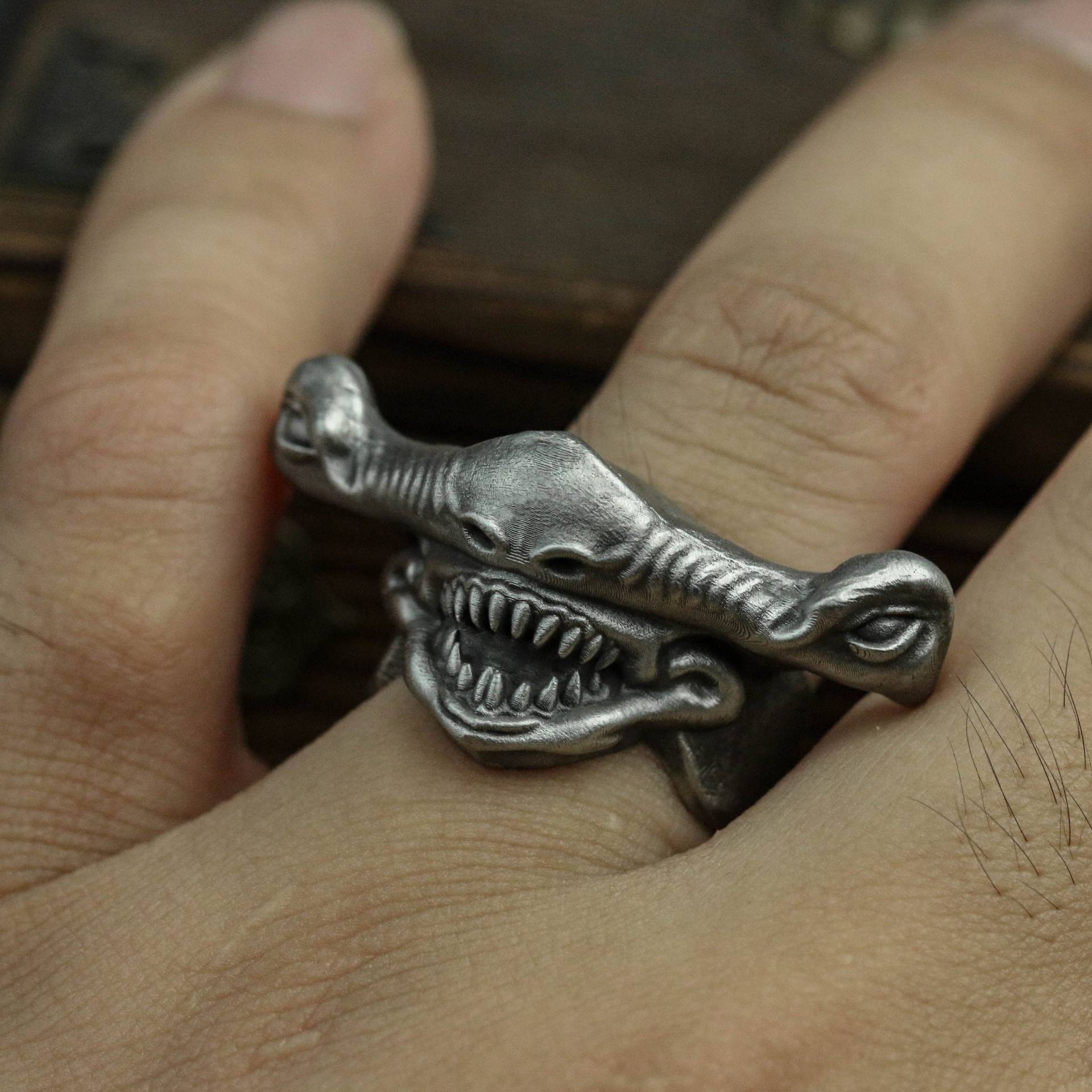 Hammerkopf Hai 925 Silber Ring, Tier Herren Schmuck-Handwerker Gemacht von CARO2CARA