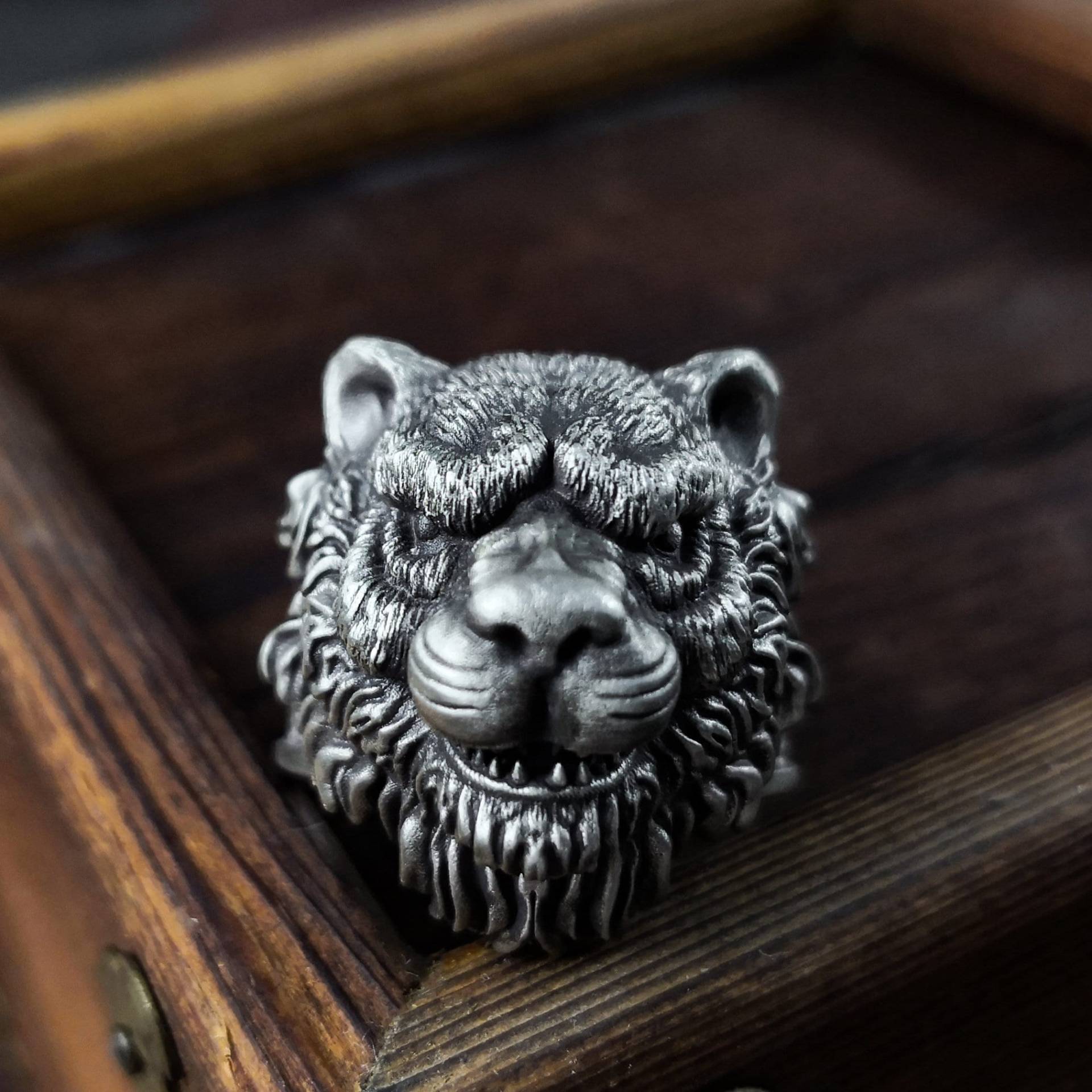 Handgemachter Sterling Silber Tiger Ring, Wilde Katze Tier Schmuck, Herrenring von CARO2CARA