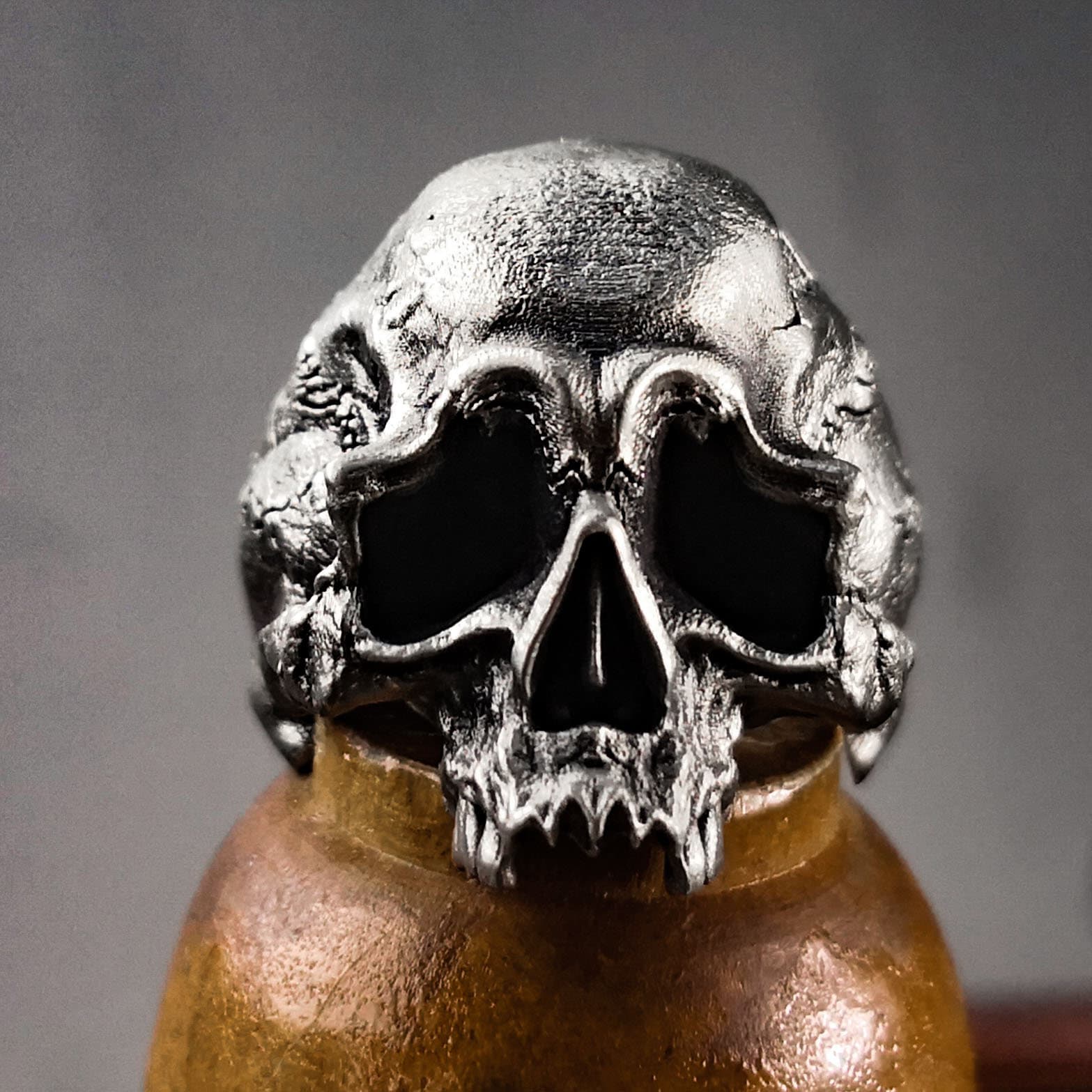 Totenkopf 925 Sterling Silber Ring| Ring|Skull Silberschmuck| Handgeschnitzt von CARO2CARA