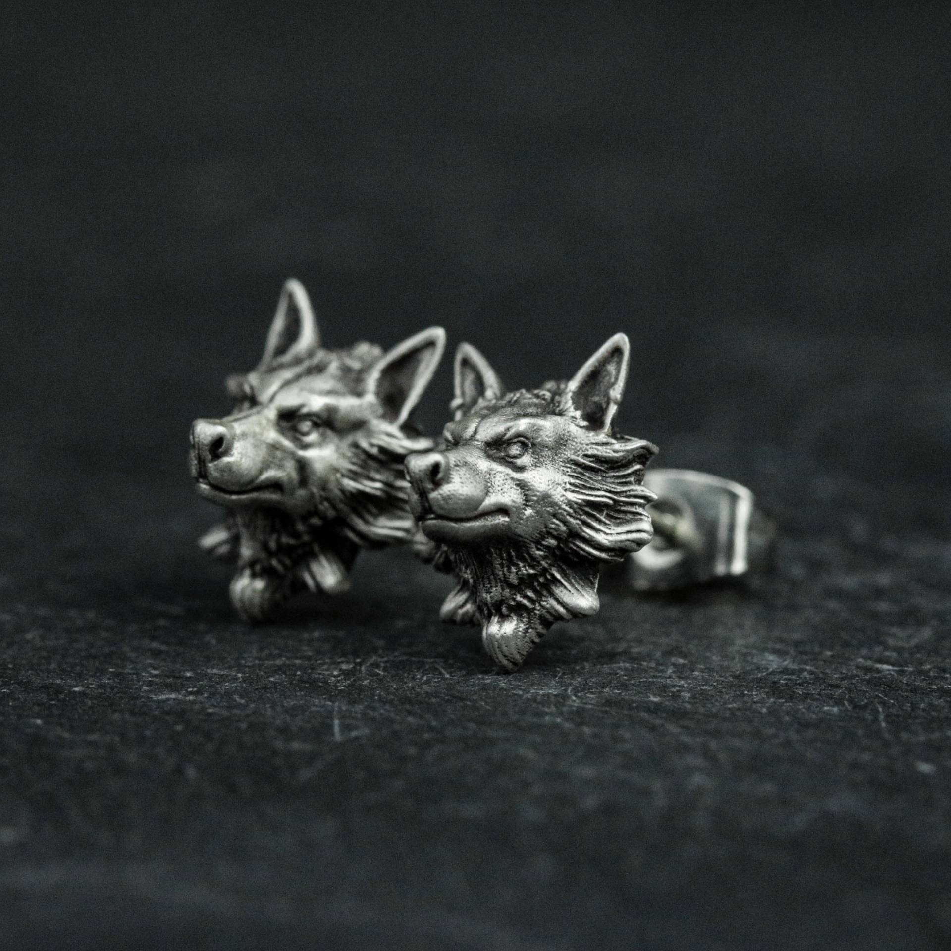 sterling Silber Wolfskopf Ohrringe, Wolf Wilde Tier Geschenke Für Männer von CARO2CARA