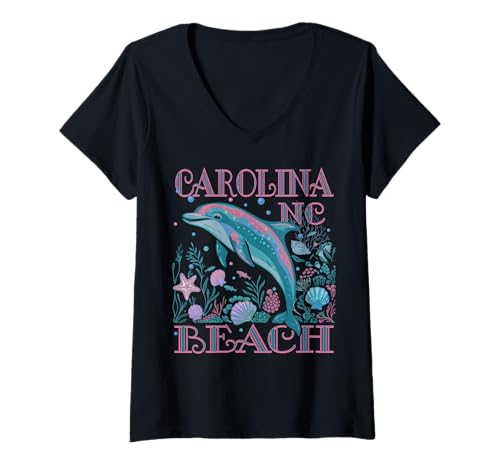 Damen CAROLINA BEACH NC DELFIN BUNTES STRAND-SOUVENIR T-Shirt mit V-Ausschnitt Damen CAROLINA BEACH NC DELFIN BUNTES STRAND-SOUVENIR T-Shirt mit V-Ausschnitt von CAROLINA BEACH NC DOLPHIN BEACH VACATION