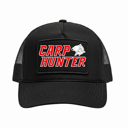CARP HUNTER Cap | Basecap Mütze für Karpfenangler – Verstellbare Schirmmütze mit Frontmotiv – Atmungsaktive Angelmütze für Outdoor und Freizeit in Schwarz von CARP HUNTER