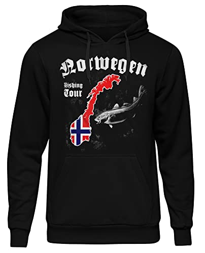 CARP HUNTER Norwegen Fishing Tour Herren Kapuzenpullover | Angler Geschenke Fischer Pullover Shirt Petri Heil Hoodie | M1 Schwarz (3XL) von CARP HUNTER