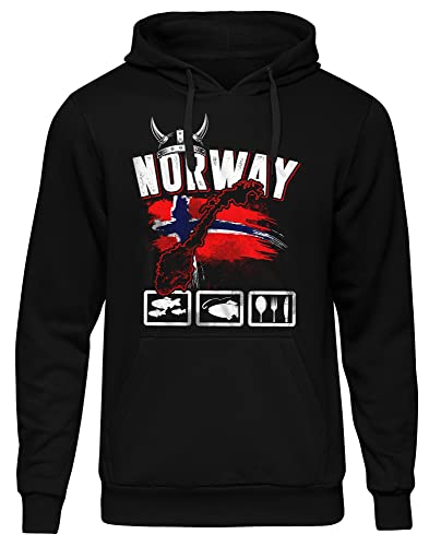 CARP HUNTER Norwegen Fishing Tour Herren Kapuzenpullover | Angler Geschenke Fischer Pullover Shirt Petri Heil Hoodie | M2 Schwarz (XL) von CARP HUNTER