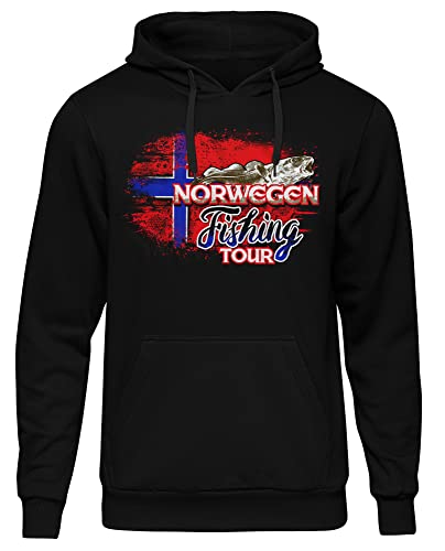 CARP HUNTER Norwegen Fishing Tour Herren Kapuzenpullover | Angler Geschenke Fischer Pullover Shirt Petri Heil Hoodie | M4 Schwarz (3XL) von CARP HUNTER