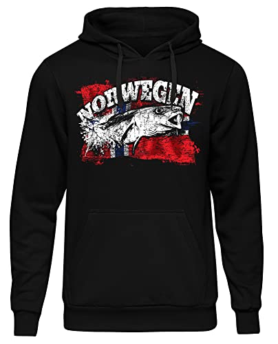 CARP HUNTER Norwegen Fishing Tour Herren Kapuzenpullover | Angler Geschenke Fischer Pullover Shirt Petri Heil Hoodie | M6 Schwarz (M) von CARP HUNTER