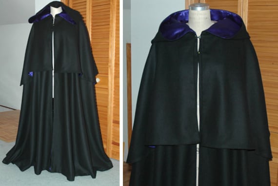 Autobahn Mann Schwarzer Wollumhang Mit Cape Und Kapuze - Made By Order von CARPATINA