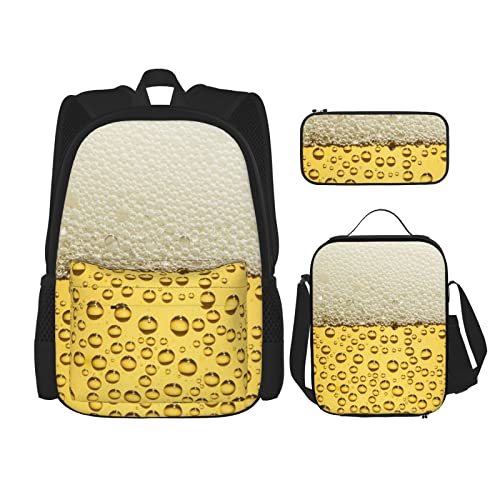 CARRDKDK Bunte Flip-Flops bedruckter Rucksack, 3-teiliges Set, Schultaschen, Büchertasche mit Lunchbox und Federmäppchen für Jungen und Mädchen, Beer Bubble, Einheitsgröße von CARRDKDK