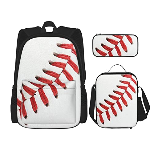 CARRDKDK Clock Gear Bedruckter Rucksack, 3-teiliges Set, Schultaschen, Büchertasche mit Lunchbox und Federmäppchen, Set für Jungen und Mädchen, Baseball Lace Close Up, Einheitsgröße von CARRDKDK