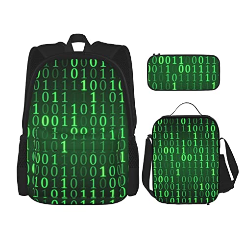 CARRDKDK Clock Gear Bedruckter Rucksack, 3-teiliges Set, Schultaschen, Büchertasche mit Lunchbox und Federmäppchen, Set für Jungen und Mädchen, Hacker Era, Einheitsgröße von CARRDKDK