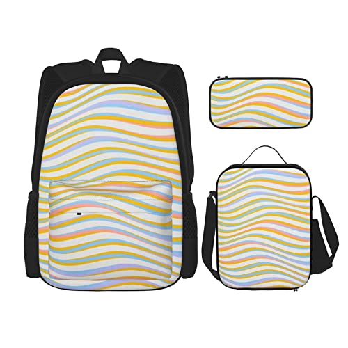 CARRDKDK Crayons Bedruckter Rucksack, 3-teiliges Set, Schultaschen, Büchertasche mit Lunchbox und Federmäppchen, Set für Jungen und Mädchen, Abstrakte Texturkunst, Einheitsgröße von CARRDKDK