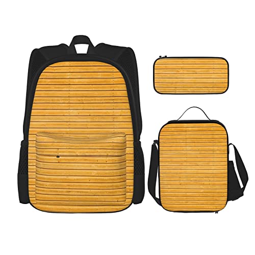 CARRDKDK Crayons Bedruckter Rucksack, 3-teiliges Set, Schultaschen, Büchertasche mit Lunchbox und Federmäppchen, Set für Jungen und Mädchen, Bambusbrett-Textur., Einheitsgröße von CARRDKDK