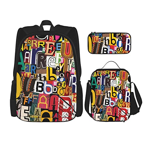 CARRDKDK Dunkelvioletter Marmor-Rucksack, 3-teiliges Set, Schultaschen, Büchertasche mit Lunchbox und Federmäppchen, Set für Jungen und Mädchen, Buchstabe und Zahlen., Einheitsgröße von CARRDKDK