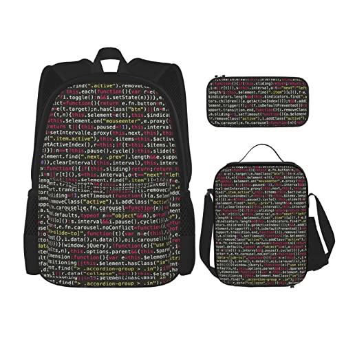 CARRDKDK Dunkelvioletter Marmor-Rucksack, 3-teiliges Set, Schultaschen, Büchertasche mit Lunchbox und Federmäppchen, Set für Jungen und Mädchen, Programmiercode, Einheitsgröße von CARRDKDK