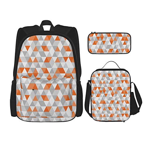 CARRDKDK Flasche Muschel Seestern Leuchtturm Bedruckter Rucksack 3-teiliges Set Schultaschen Büchertasche mit Lunchbox und Federmäppchen Set für Jungen Mädchen, Dreiecksmuster, Einheitsgröße von CARRDKDK