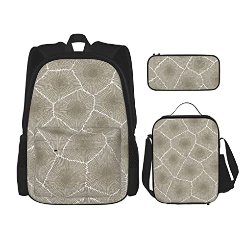 CARRDKDK Grünes Blatt Textur Adern Bedruckter Rucksack 3-teiliges Set Schultaschen Büchertasche mit Lunchbox und Federmäppchen Set für Jungen Mädchen, Petoskey Stein, Einheitsgröße von CARRDKDK