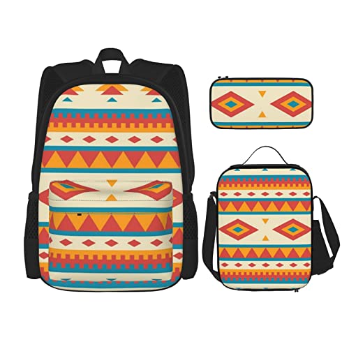 CARRDKDK Rucksack mit Farbverlauf, Blau, Denim-Druck, 3-teiliges Set, Schultaschen, Büchertasche mit Lunchbox und Federmäppchen, Set für Jungen und Mädchen, Indianer, Einheitsgröße von CARRDKDK