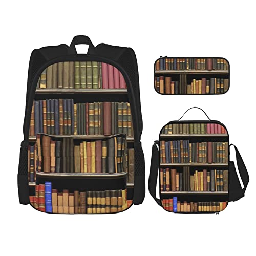 CARRDKDK Rucksack mit Fußballmotiv, Grün, bedruckt, 3-teiliges Set, Schultaschen, Büchertasche mit Lunchbox und Federmäppchen, Set für Jungen und Mädchen, Bibliothek Bücherregal, Einheitsgröße von CARRDKDK