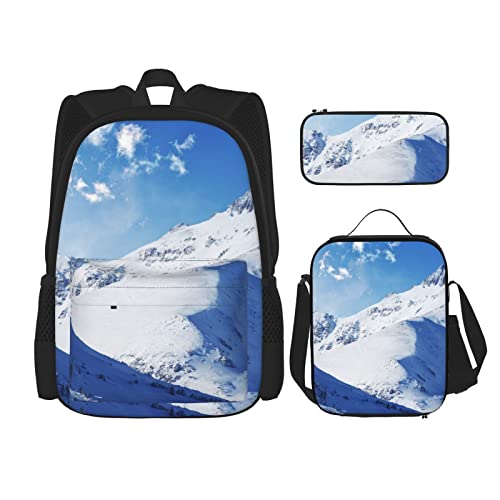 CARRDKDK Sea Stones Bedruckter Rucksack, 3-teiliges Set, Schultaschen, Büchertasche mit Lunchbox und Federmäppchen, Set für Jungen und Mädchen, Schneeberg, Einheitsgröße von CARRDKDK