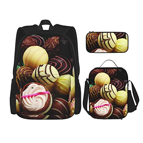 CARRDKDK Sea Stones Bedruckter Rucksack, 3-teiliges Set, Schultaschen, Büchertasche mit Lunchbox und Federmäppchen, Set für Jungen und Mädchen, schokoladenbraun, Einheitsgröße von CARRDKDK