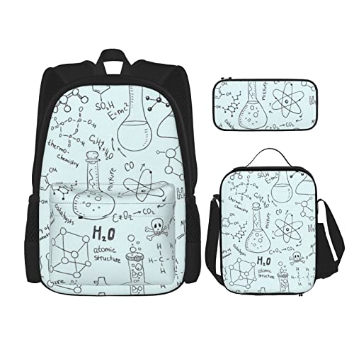 CARRDKDK Supernatural Inspiration Bedruckter Rucksack, 3-teiliges Set, Schultaschen, Büchertasche mit Lunchbox und Federmäppchen, Set für Jungen und Mädchen, Chemie-Druck., Einheitsgröße von CARRDKDK