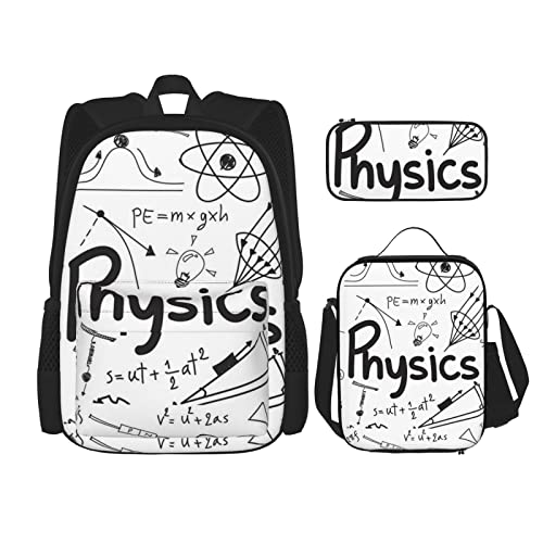 CARRDKDK Supernatural Inspiration Bedruckter Rucksack, 3-teiliges Set, Schultaschen, Büchertasche mit Lunchbox und Federmäppchen, Set für Jungen und Mädchen, Physikdruck, Einheitsgröße von CARRDKDK