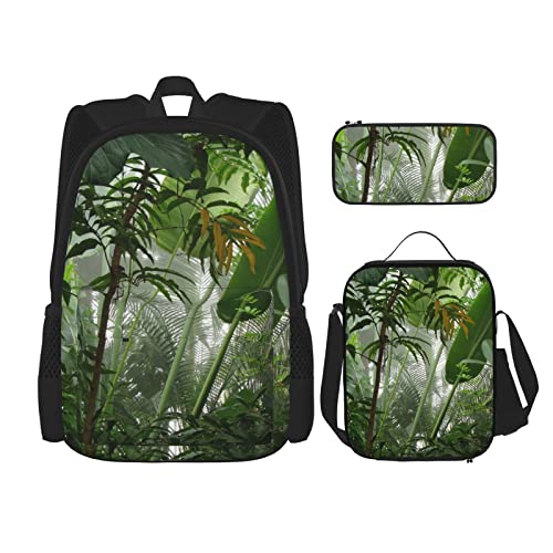 CARRDKDK Venice Night Bedruckter Rucksack, 3-teiliges Set, Schultaschen, Büchertasche mit Lunchbox und Federmäppchen, Set für Jungen und Mädchen, Tropischer Regenwald, Einheitsgröße von CARRDKDK