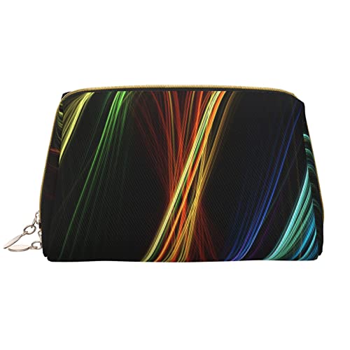 CARRDKDK Wasserdichte Make-up-Tasche aus Leder für Reisen, Kosmetiktasche, abstrakte Textur, Kunstdruck, Make-up-Tasche für Damen, Bunte Linien-Kunst., Einheitsgröße von CARRDKDK