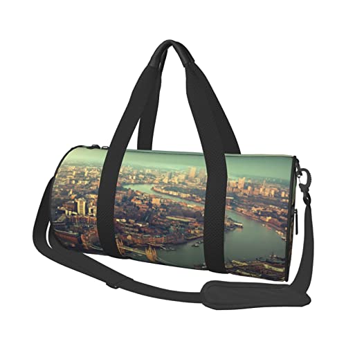 CARRDKDK Zylindrische Reisetasche mit großem Fassungsvermögen, niedliche Sporttasche, die Schuhe für Damen und Herren halten kann, Dampflokomotive, Zug, bedruckte Tasche für Urlaub, Fitness, von CARRDKDK