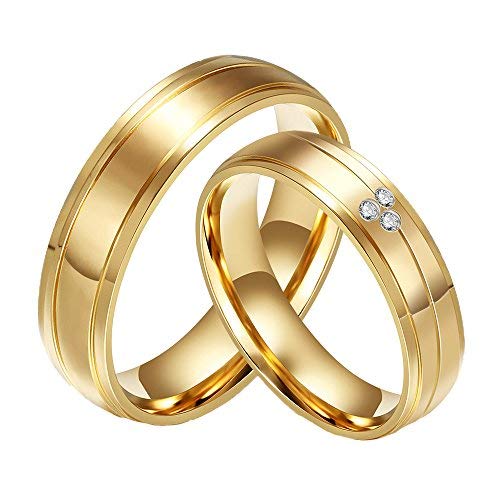 CARTER PAUL Paar Edelstahl Diamant CZ 18K Gold Ring Wedding Bands, Damen, Größe 57 (18.1) von CARTER PAUL
