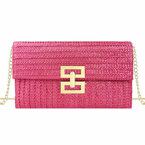 CARTIOBEATY Sommer-Clutch aus Stroh für Damen, gewebt, Strandtasche, Abendtasche, Umschlag, Clutch mit abnehmbarem Riemen, Rose von CARTIOBEATY