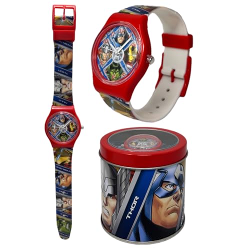 Analoge Armbanduhr Avenger Marvel Kinderuhr in Blechdose, rot von CARTOON