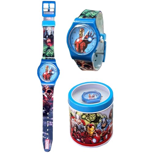 Avenger Marvel Kinder Armbanduhr Analog in Blechdose, himmelblau von CARTOON