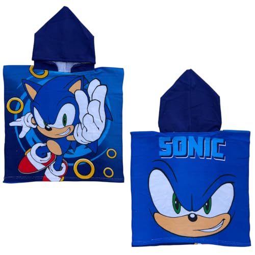 CARTOON Badeponcho für Kinder aus Polyester-Mikrofaser Größe 50 x 100 cm Strand Pool, Sonic, Einheitsgröße von CARTOON