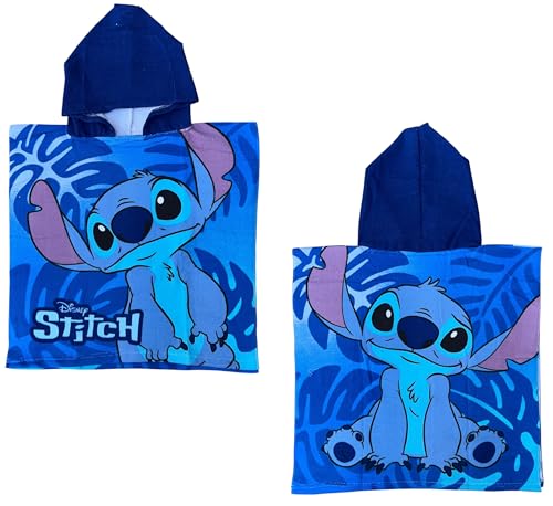 CARTOON Badeponcho für Kinder aus Polyester-Mikrofaser Größe 50 x 100 cm Strand Pool, Stitch blau, Einheitsgröße von CARTOON