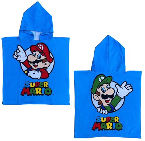 CARTOON Badeponcho für Kinder aus Polyester-Mikrofaser Größe 50 x 100 cm Strand Pool, Super Mario und Luigi, Einheitsgröße von CARTOON