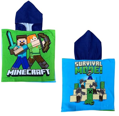 CARTOON Badeponcho für Kinder aus Polyester-Mikrofaser Größe 50 x 100 cm Strand Pool, minecraft, Einheitsgröße von CARTOON