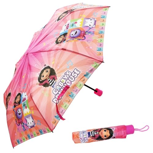 CARTOON Faltbarer Regenschirm Gabby's Dollhouse Regenzubehör Regenschirm Faltbarer Kinderschirm Fiberglas Gestell Automatisches Öffnen, Rosa von CARTOON
