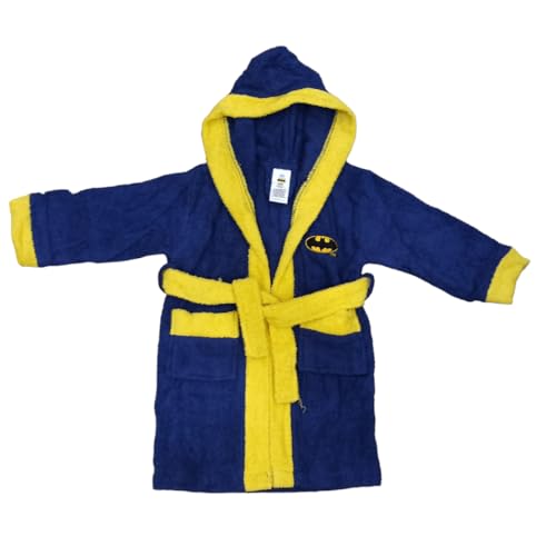CARTOON Frottee Bademantel 100% Baumwolle Batman Bademantel mit Kapuze und Gürtel für Kinder, blau, 3-4 Jahre von CARTOON