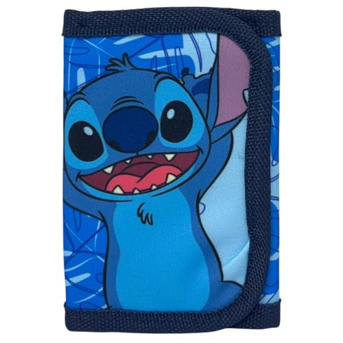 CARTOON Geldbörse mit Klettverschluss Taschenzubehör Kartenhalter Münzen Geldscheine für Kinder 13 x 8 cm, Stitch (blau), 13 cm von CARTOON