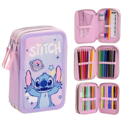 CARTOON Schulmäppchen mit 3 Reißverschlüssen, 3 Fächer, mit mehreren Fächern, 44 Stück, Farben Giotto Schreibwaren für Kinder, Stich, mäppchen von CARTOON