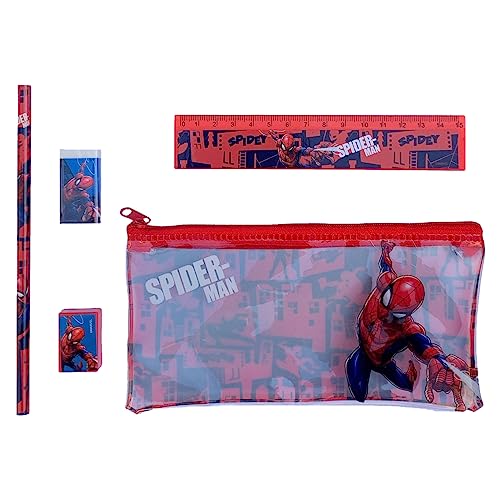 CARTOON Spiderman Marvel Schreibwaren-Set 5-teilig Zubehör mit Tombolino Federmäppchen für Kinder von CARTOON