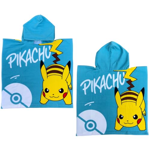 CARTOON Strandponcho Bademantel für Kinder Größe 55 x 110 cm aus Polyester-Mikrofaser Strand Pool, Pikachu, Einheitsgröße von CARTOON