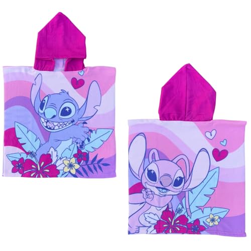 CARTOON Strandponcho Bademantel für Kinder Größe 55 x 110 cm aus Polyester-Mikrofaser Strand Pool, Stitch und Angel, Einheitsgröße von CARTOON