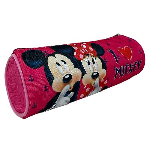 CARTOON Tombolino Federmäppchen, rund, Schule, Schreibwaren, Organizer, Stiftehalter, Buntstifte, Rosa, 22 x 8 x 8 cm, Minnie und Mickey Mouse von CARTOON